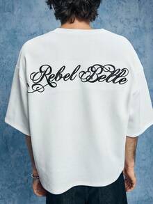 ROMWE MEN Men's Casual Embroidered Crew Neck Short Sleeve T-Shirt - White - View 3