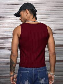 AXEPEAK Men's Round Neck Rhinestone Embellished Casual Everyday Wear Top - Red - View 2
