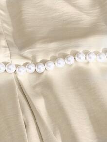Franclia Women's Elegant Ruched Waist Dress With Faux Pearl Decor, Suitable For Parties And Events - Apricot - View 3