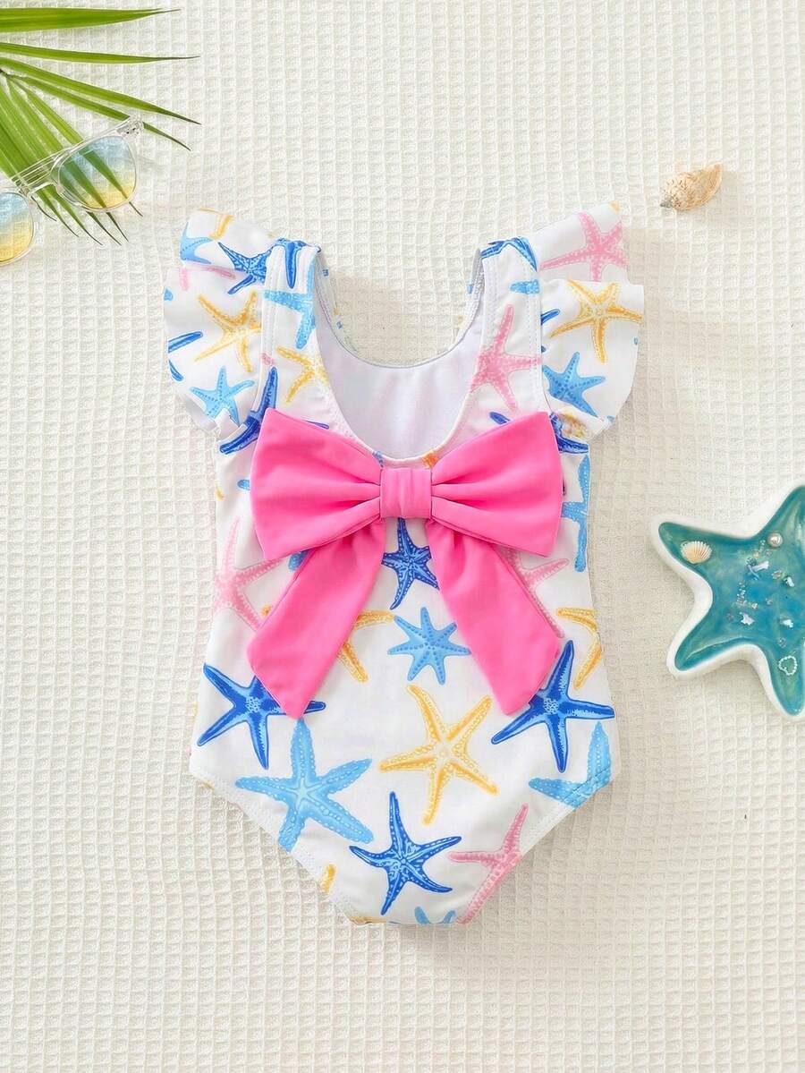 Emery Rose Kids Emery Rose Kids 女婴海星印花撞色大蝴蝶结沙滩连体泳衣 - 彩色 - 查看 1