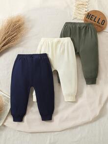 SHEIN Vintaside Kids 3件套男婴纯色前蝴蝶结运动裤 - 軍綠色 - 查看 2