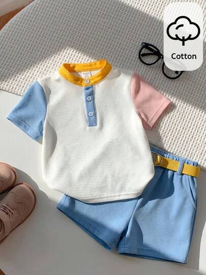 SHEIN Young Boy's Comfortable Solid Color Short Sleeve Polo Shirt For Casual Wear , Suitable For Spring And Summer,Suitable For Summer, Spring , Great For Outdoor, School, Street Style, Party And Casual Wear, High Cost-Performance,Toddler Boy Clothes,Toddler