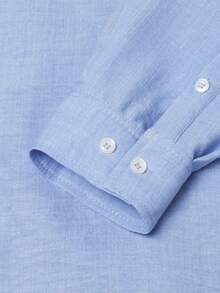 Manfinity Bizformal 男士简约纯色单排扣长袖衬衫 男士蓝色纽扣衬衫 男士长袖正装衬衫 - 淺藍色 - 查看 4