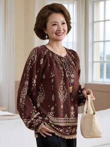 Vivie Lora Women's Bohemian Style Loose Long Sleeve Shirt - Burgundy - View 6