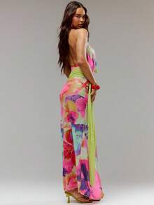 Musera Resort 露背吊带薄纱系带沙滩罩衫长裙泳装度假夏季旅行沙滩装 Casa Calypso 长裙 - 彩色 - 查看 4