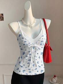 Comfortcana 女士撞色碎花吊带背心，清新韩风，舒适优雅，适合外出、街头、婚礼、生日、派对、嘉年华、音乐节、海滩、时尚度假等场合。 - 彩色 - 查看 4