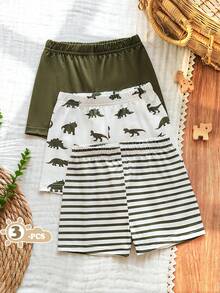 SHEIN Vintaside Kids 3件套男宝宝可爱恐龙印花套装，春夏款 - 綠色 - 查看 3
