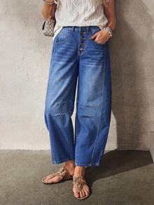 EMERY ROSE Women's Casual Everyday Washed Slant Pocket Loose Fit Jeans - Blue - View 7