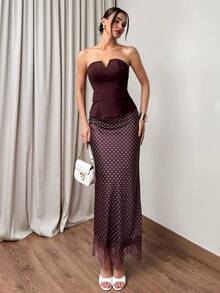 Firerie 女士简约优雅波点印花A字裙，适合日常穿着、参加派对、婚礼宾客、通勤等场合。 - 咖啡棕 - 查看 7