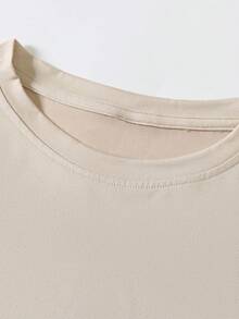 SHEIN CURVE+ Áo thun nữ cỡ lớn mùa hè in chữ, kiểu dáng thường ngày. Áo thun in hình, trang phục nữ, dáng rộng, họa tiết in lớn. - Màu Khaki - Xem 4