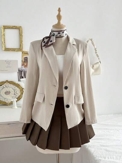 Elamini Women's Khaki Thin Blazer Jacket, Casual Workwear, Versatile All-Match, & Comfortable, Spring/Summer