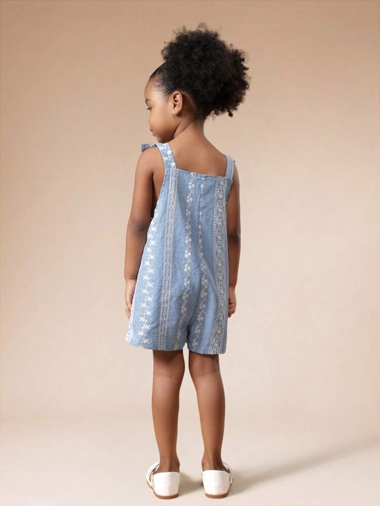 Light Blue Floral Romper With Tie Straps