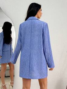 SHEIN Gold Button Detailed Mesh And Top Set - Blue - View 2