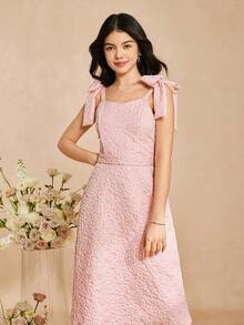 Đầm dài thanh lịch, sang trọng màu hồng jacquard, thiết kế dây mảnh, eo có thể tháo rời, ôm sát, tuyệt đẹp dành cho thiếu nữ. - Hồng - Xem 1