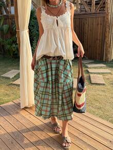 DAZY Áo hai dây nữ dáng chữ A buộc dây phối ren, thích hợp cho kỳ nghỉ hè. - trắng - Xem 4