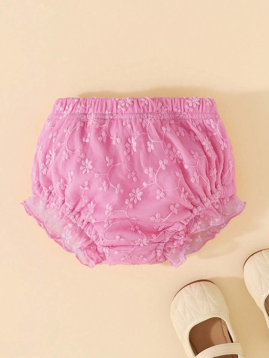 SHEIN سروال قصير مطرز بالدانتيل للبنات الرضع حديثي الولادة، سراويل داخلية، مناسبة للتنسيق مع مختلف الملابس، عيد الميلاد - روز أحمر - مشاهدة 1