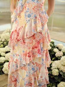 MOTF PREMIUM VESTIDO SIN MANGAS CON ESTAMPADO FLORAL Y VOLANTE ASIMÉTRICO EN EL BAJO, PRIMAVERA/VERANO - Rosa - Ver 8