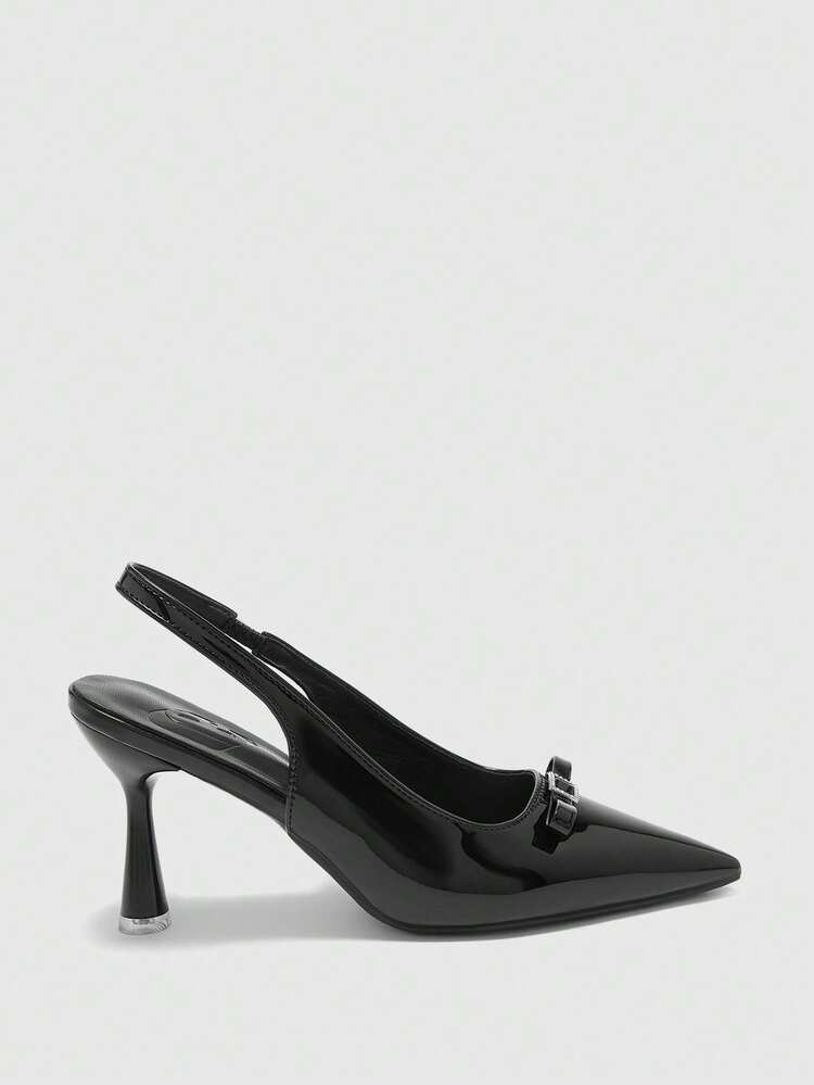 CUCCOO BIZCHIC Women Shoes Pointed Toe, Thin High Heel, Black Fashion Bow, Diamond Buckle, Simple Basic, Daily Versatile Commute To Work, Shopping, Women's High Heel Shoes, Slingback Shoes After Lifting, Women's Shoes Spring Shoes