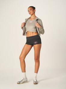 Missguided x Playboy Racerback Tank Top With Pink Logo Detail Sleeveless Ribbed Cropped Summer Athletic Training Casual Comfortable Fitted Sports Bra Style - Grey - View 4