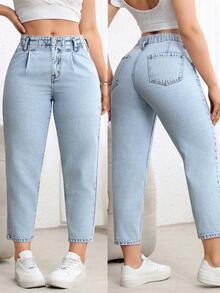 EMERY ROSE Plus Size Women's Casual Denim Tapered Pants, Non-Stretch, Discounted - Light Wash - View 8