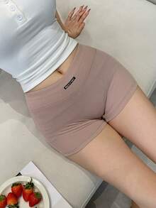 DAZY Women's Elastic Waist Letter Print Fitted Boyshort Underpants - Khaki - View 4