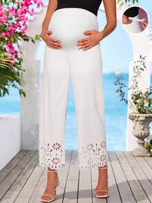 Loomaby Quần bầu trơn màu, eo điều chỉnh được, thiết kế khoét lỗ, dáng suông, thanh lịch, thích hợp cho kỳ nghỉ xuân. - trắng - Xem 3