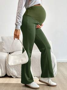 Modmama Maternity Solid Color Adjustable Waist Casual Versatile Daily Wear Pants - Army Green - View 3