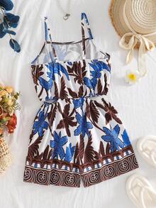 Sparklyn 梭织印花吊带背心，女士扭结镂空无袖连体裤，印花图案女士夏季服装，女士度假装，波西米亚风时尚，女士沙滩装，休闲飘逸波西米亚风女士服装，女士热带风情服装 - 棕色 - 查看 3