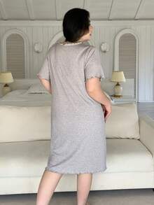 Dazy Plus Plus Size Solid Color Minimalist Short Sleeve Nightgown Summer - Grey - View 5