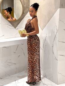 Slaydiva 夏季新品：生日派对、返校季、学院风、学生装、休闲外出、百搭基础款、休闲、度假、邮轮旅行、海滩、海边、日光浴、单品、街头风、性感优雅、豹纹网纱吊带长裙 - A - 彩色 - 查看 6