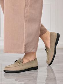 Sleekvia Casual Versatile Commuting Fringe Decor Flat Loafers - Apricot - View 3