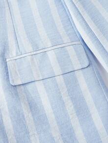 HIMLAND Chaqueta de traje de manga larga de doble botonadura a rayas y pantalones para hombre, conjunto de vestir casual para oficina y uso diario - Azul y blanco - Ver 13