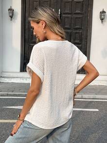 Pariaura Women's Casual Vacation Textured Patchwork Lace Batwing Sleeve T-Shirt, Summer Lace White Top Summer Tops Women - White - View 2