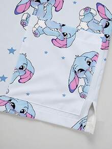 PopScrub Blue Cute Rabbit & Star Cartoon Print V-Neck Short Sleeve Pocket Decor Split Hem Plus Size Scrub Top, Spring/Summer Nurse Uniform - Multicolor - View 6
