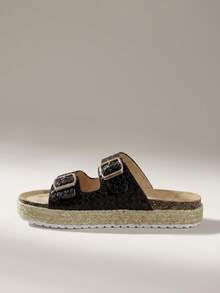 Solecia Women's Buckle Design Casual Everyday Wear Sandals - Black - View 6