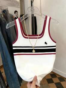 Resyla Set de 2 tops de tirantes ajustados a rayas para mujer - Blanco y Negro - Ver 3