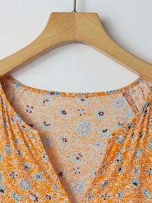 EMERY ROSE 大码女式夏季休闲碎花短袖连衣裙，适合乡村度假 - 黃色 - 查看 7