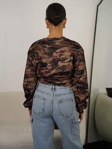 SAYEHFBABY 女士休闲简约迷彩印花长袖短款卫衣 - 彩色 - 查看 2