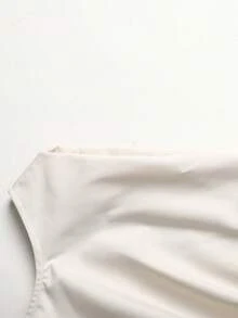 SHEIN 少女杏色褶皱不对称肩部优雅连衣裙 - 杏色 - 查看 7