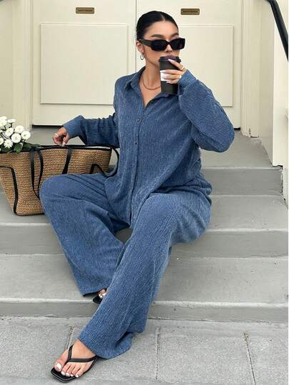 Dazy Plus Plus Size Casual Solid Color Top And Pants 2 Pieces Set