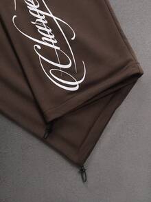 STYNVO Men's Letter Print Drawstring Waist Pocket Casual Everyday Sweatpants - Brown - View 6