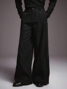 STYNVO Plus Size Men's Solid Color Pleated Casual Versatile Wide Leg Pants For Daily Wear - Black - View 3