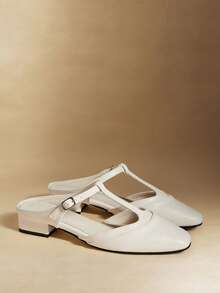 Rosivie Square Toe Mary Jane Sandals Women Wear New Comfortable Women's Fashion Versatile Slip-On T-Button Slippers - Off-white - View 3