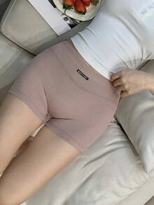 DAZY Women's Elastic Waist Letter Print Fitted Boyshort Underpants - Khaki - View 8