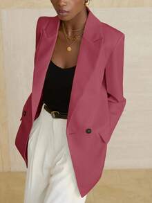 Aveloria Modichic Women's Business Style Solid Color Double-Breasted Blazer Jacket For Commuting, Autumn  - Red - View 3