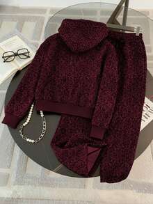 Resyla Set de 2 sudaderas con capucha y cremallera de estampado de leopardo casual, regalo para amigos - Burdeos - Ver 2