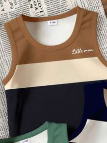 3pcs Baby Boy Casual Fashionable Minimalist Striped Polo Vest, Horse Polo & Letter Print Striped Top, Summer Outfits - Multicolor - View 3