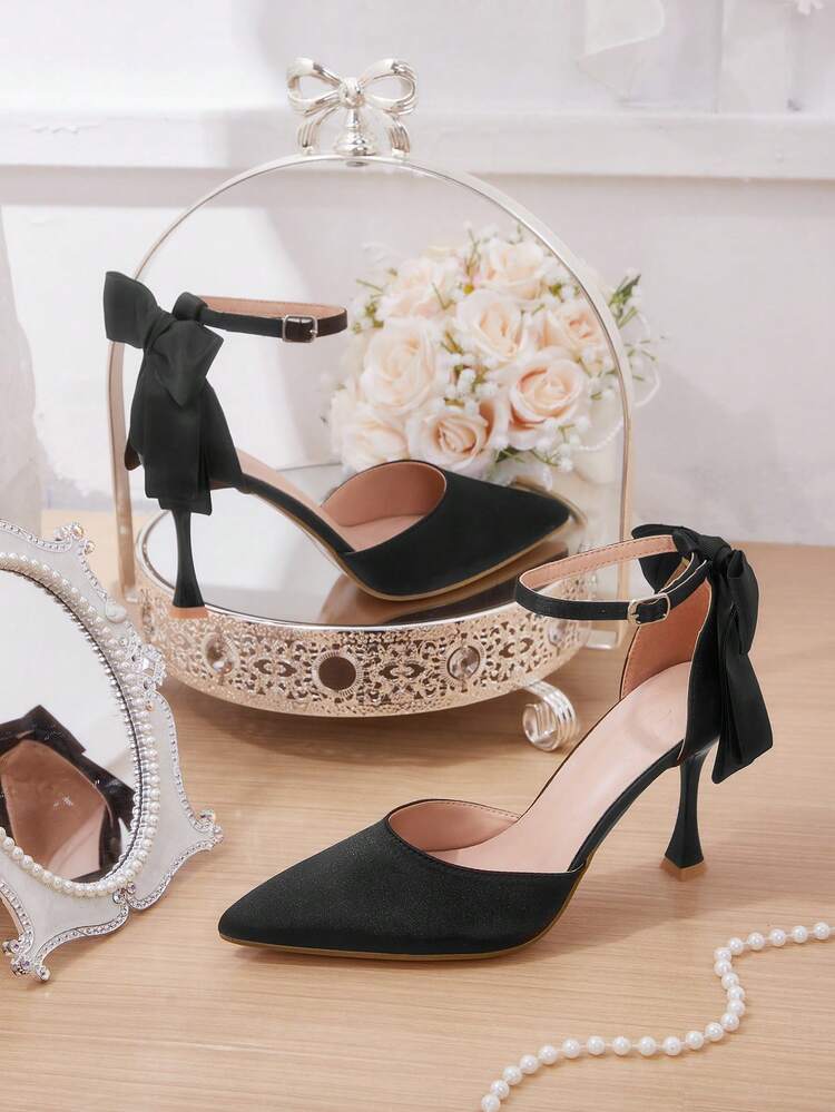 CUCCOO HITCHD Women's Pointed Toe Bow Decor Elegant High Heel Shoes Valentine's Day Elegant Shoes