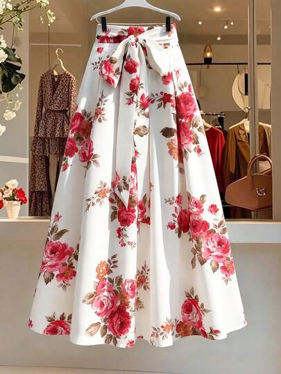 GlowEve CURVE Plus Size Women's Fashion Printed Skirt With Bow Tie Waist, Spring/Summer