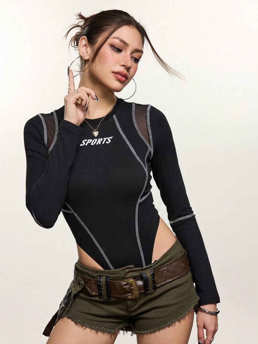 Rina Fox 女士圆领长袖修身连体衣 - 黑色 - 查看 1